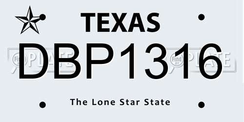 DBP1316 Texas License Plate