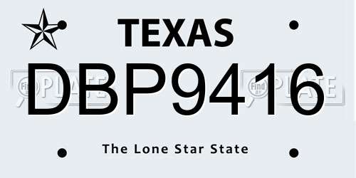 DBP9416 Texas License Plate
