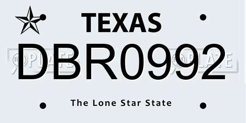 DBR0992 Texas License Plate