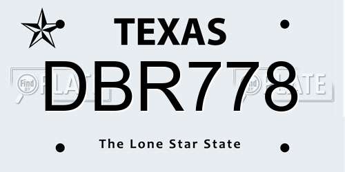 DBR778 Texas License Plate
