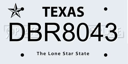 DBR8043 Texas License Plate