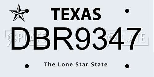 DBR9347 Texas License Plate
