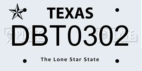 DBT0302 Texas License Plate