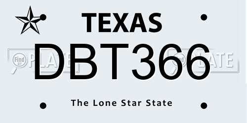 DBT366 Texas License Plate