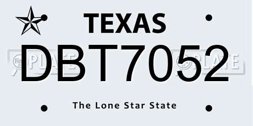 DBT7052 Texas License Plate