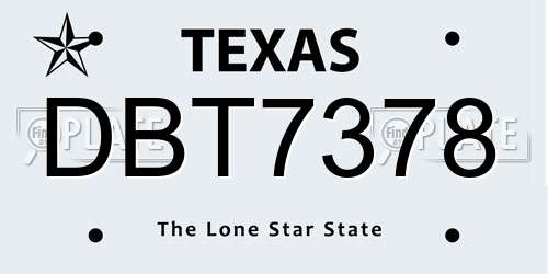 DBT7378 Texas License Plate
