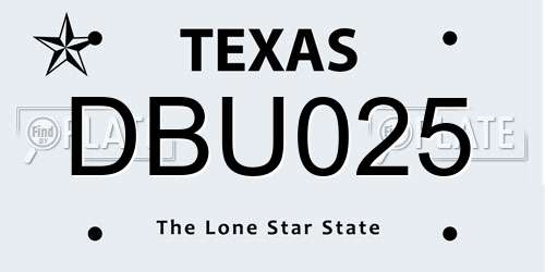 DBU025 Texas License Plate