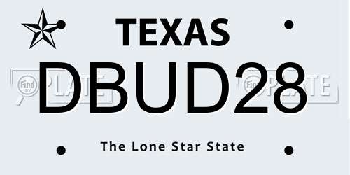 DBUD28 Texas License Plate