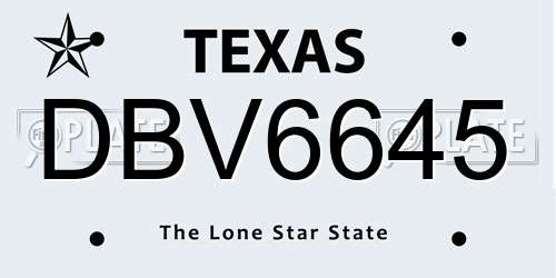 DBV6645 Texas License Plate