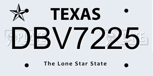 DBV7225 Texas License Plate