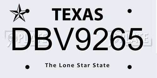 DBV9265 Texas License Plate