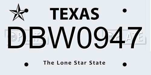DBW0947 Texas License Plate