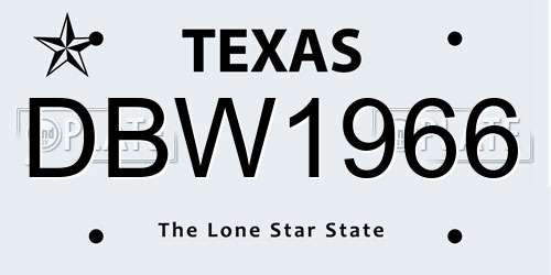 DBW1966 Texas License Plate