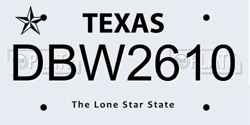 DBW2610 Texas License Plate