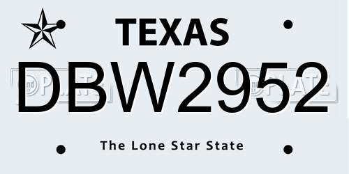 DBW2952 Texas License Plate