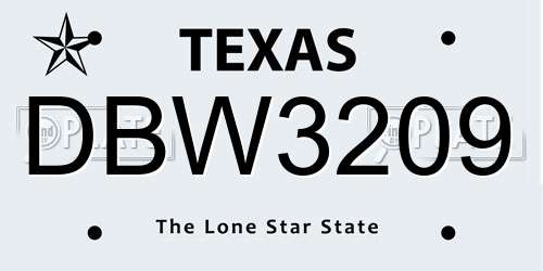 DBW3209 Texas License Plate