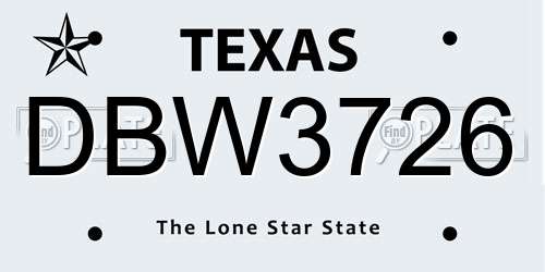DBW3726 Texas License Plate