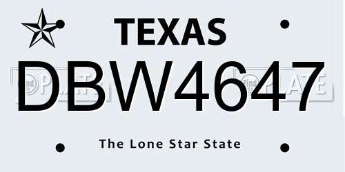 DBW4647 Texas License Plate