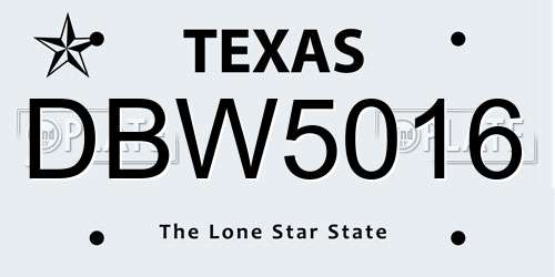 DBW5016 Texas License Plate