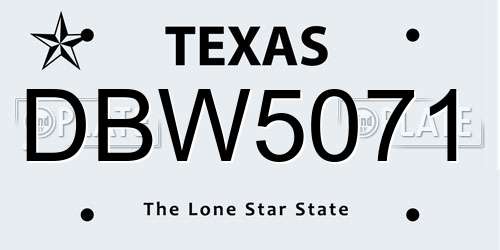 DBW5071 Texas License Plate