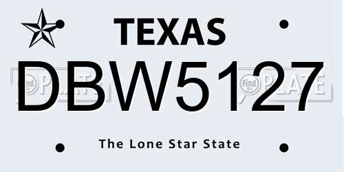DBW5127 Texas License Plate