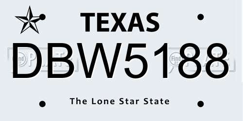 DBW5188 Texas License Plate