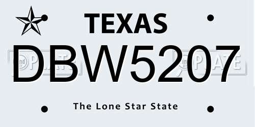 DBW5207 Texas License Plate