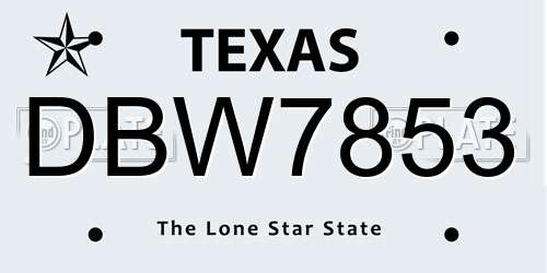 DBW7853 Texas License Plate
