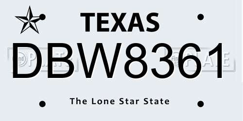 DBW8361 Texas License Plate