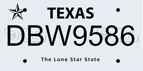 DBW9586 Texas License Plate