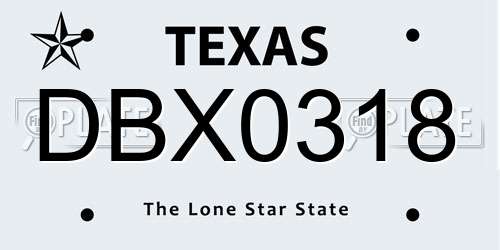 DBX0318 Texas License Plate
