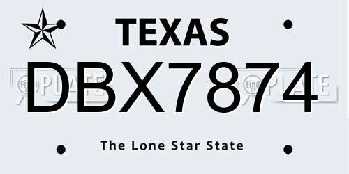 DBX7874 Texas License Plate