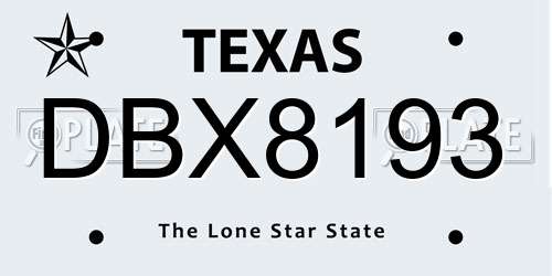 DBX8193 Texas License Plate
