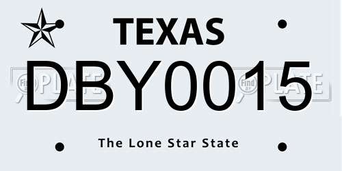 DBY0015 Texas License Plate