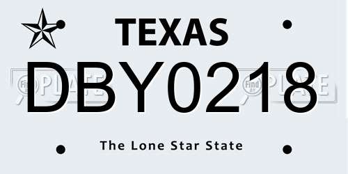 DBY0218 Texas License Plate