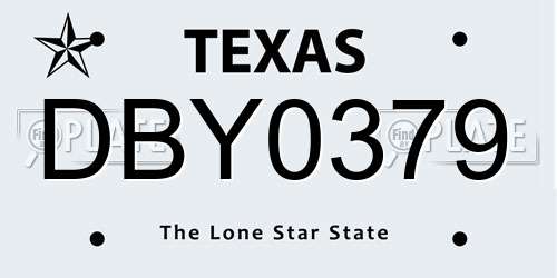 DBY0379 Texas License Plate