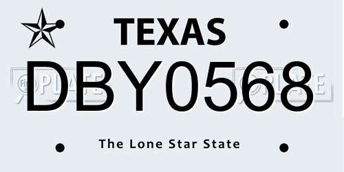 DBY0568 Texas License Plate