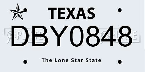 DBY0848 Texas License Plate