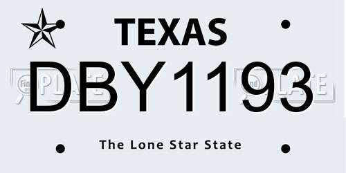 DBY1193 Texas License Plate