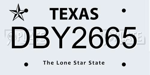 DBY2665 Texas License Plate