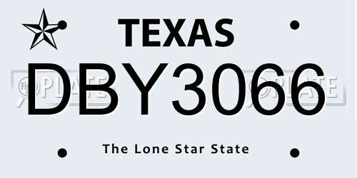 DBY3066 Texas License Plate