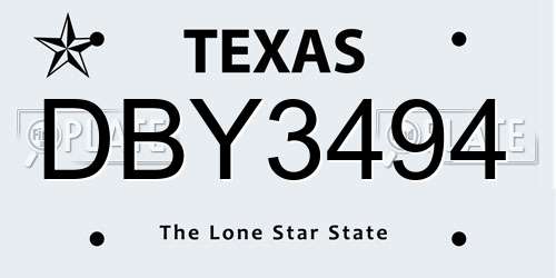 DBY3494 Texas License Plate