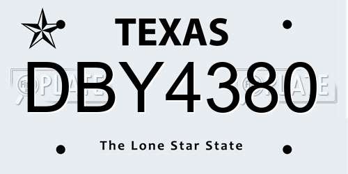 DBY4380 Texas License Plate