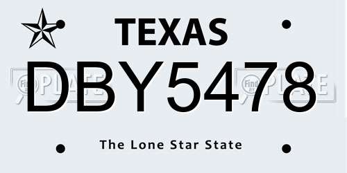 DBY5478 Texas License Plate