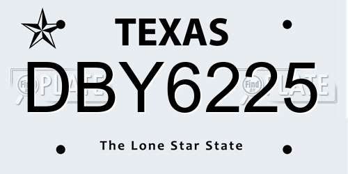 DBY6225 Texas License Plate
