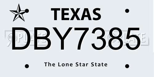 DBY7385 Texas License Plate
