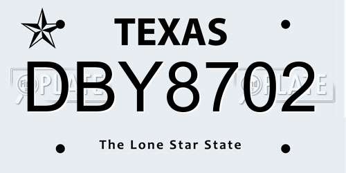DBY8702 Texas License Plate