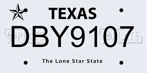 DBY9107 Texas License Plate