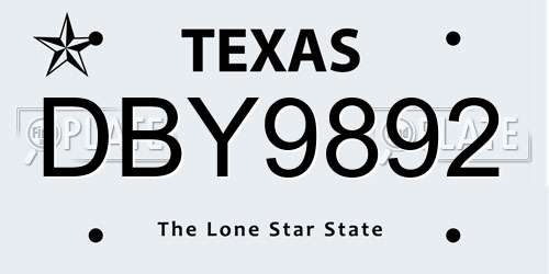DBY9892 Texas License Plate