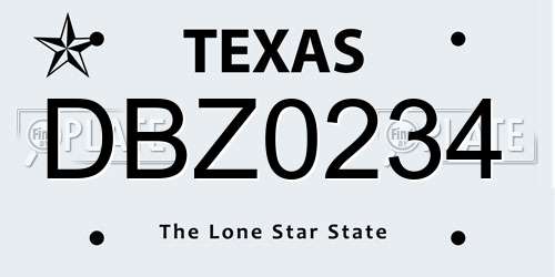 DBZ0234 Texas License Plate